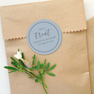 Dusty Blue Wedding Simple Calligraphy Script Treat Classic Round Sticker