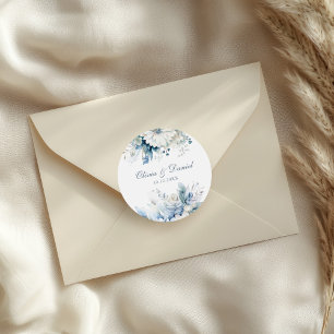 Dusty Blue Wedding Sticker Names and Date