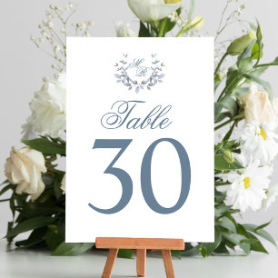 Dusty Blue Wedding Table Number Monogram Motif
