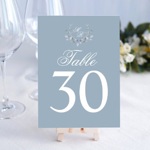 Dusty Blue Wedding Table Number Monogram Motif