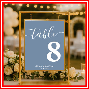 Dusty Blue Wedding Table Number Poster
