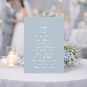 Dusty Blue Wedding Table Number with Guest List