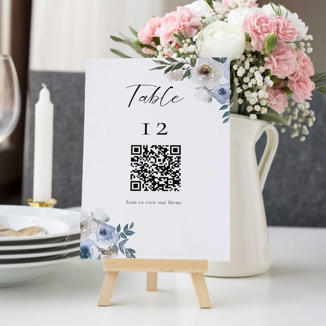  Dusty Blue Wedding Table QR Code Wedding Menu (Creator Uploaded)