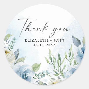 Dusty Blue Wedding Thank You Classic Round Sticker
