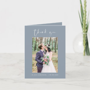 Dusty Blue Wedding Thank You Photo Minimalist Card