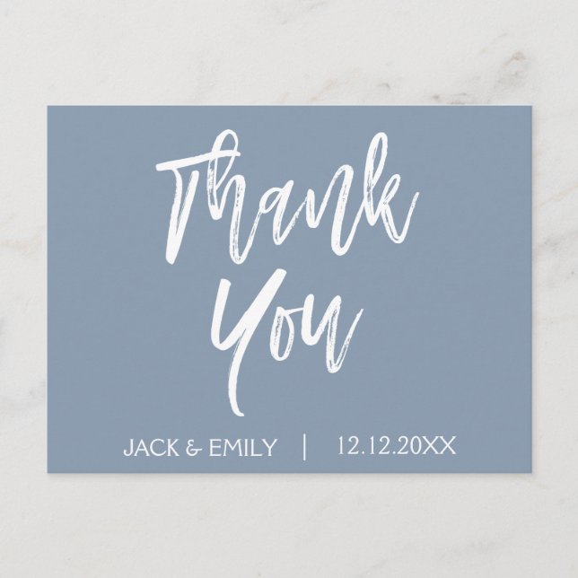 Dusty Blue Wedding Thank You Thanks Postcard (Front)