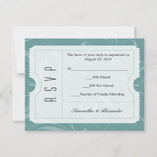 Dusty Blue Wedding Ticket RSVP Card