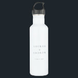 Dusty Blue Wedding Water Bottle<br><div class="desc">Custom/personalise elegant wedding water bottle with dusty blue text.</div>