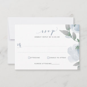 Dusty Blue Wedding Watercolor Soft Floral RSVP Card