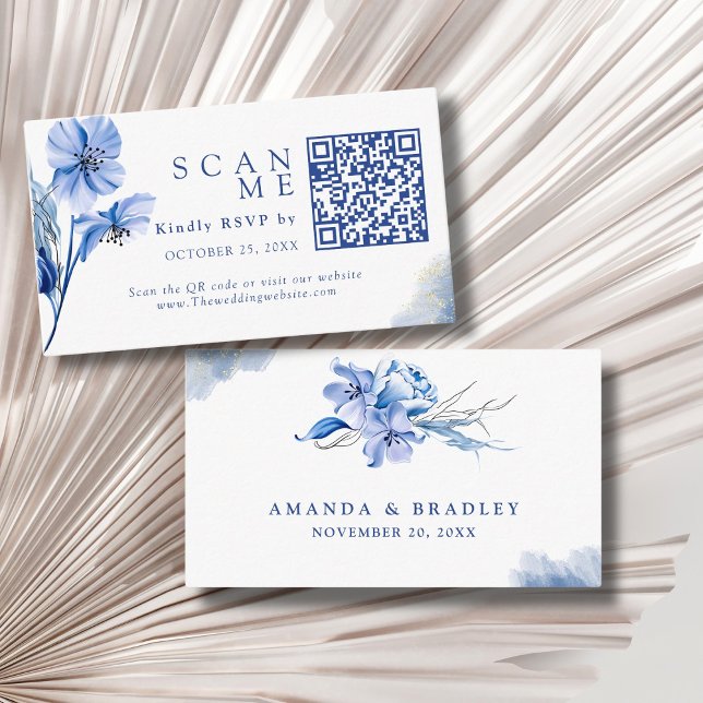 Dusty Blue Wedding Website & QR Code Wedding RSVP Enclosure Card (Creator Uploaded)