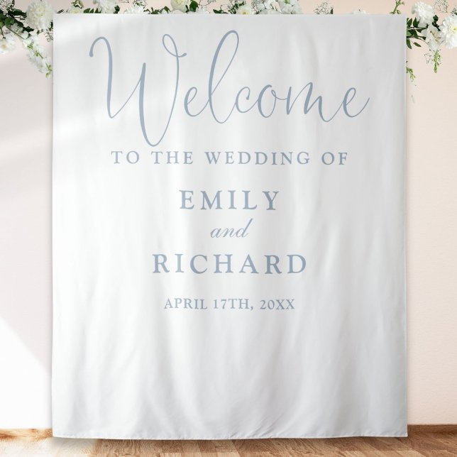 Dusty Blue Wedding Welcome Photo Backdrop Tapestry (Dusty Blue Wedding Welcome Photo Backdrop)