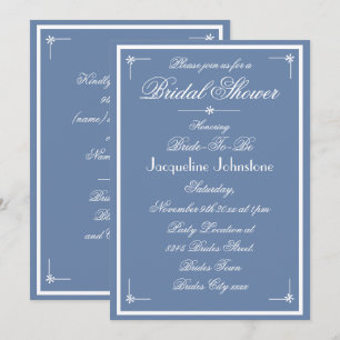 Dusty Blue Wedding White Script Bridal Shower Invitation