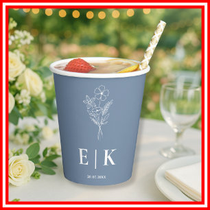 Dusty Blue Wedding Wildflower Paper Cups
