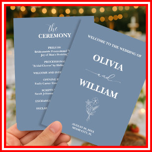 Dusty Blue Wedding Wildflower Program Programme