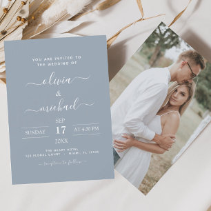 Dusty Blue Wedding with Photo Invitation