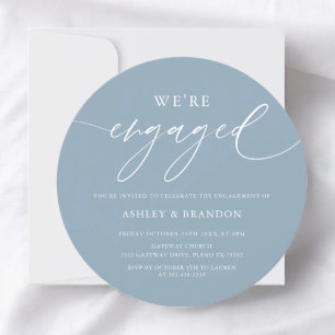 Dusty Blue We're Engaged Circle Engagement Party Invitation