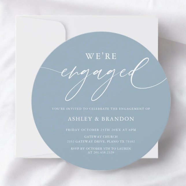 Dusty Blue We're Engaged Circle Engagement Party Invitation (Creator Uploaded)