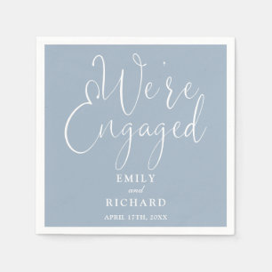 Dusty Blue We're Engaged Script Engagement Party  Napkin