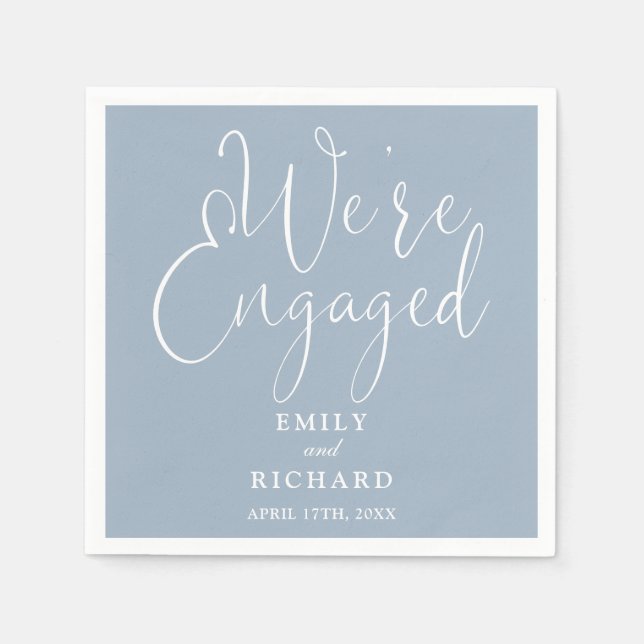 Dusty Blue We're Engaged Script Engagement Party  Napkin (Front)