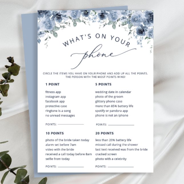 Dusty Blue What's On Your Phone Bridal Game Cards (Creator Uploaded)