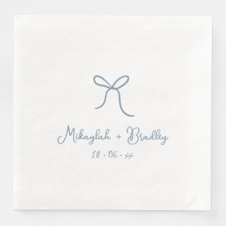 Dusty Blue Whimsical Bow Personalised Wedding Napkin