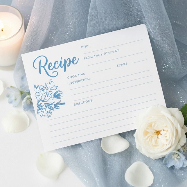 Dusty Blue Whimsical Bridal Shower Recipe Card (Bridal Shower Dusty Blue Whimsical Recipe Cards)