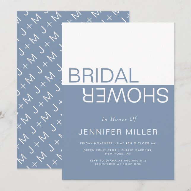 Dusty blue whimsical colorblock bridal shower invitation (Front/Back)