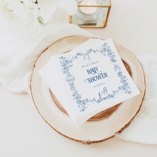Dusty Blue Whimsical Floral Baby Shower Napkin (Creator Uploaded)