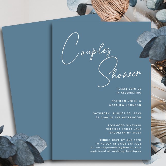 Dusty Blue Whimsical Script Chic Couples Shower Invitation (Creator Uploaded)