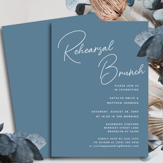 Dusty Blue Whimsical Script Chic Rehearsal Brunch Invitation (Creator Uploaded)
