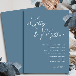 Dusty Blue Whimsical Script Modern Wedding Invitation