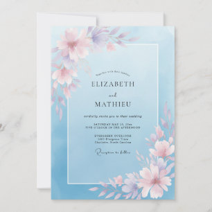 Dusty Blue Whispering Bloom Wedding Invitation