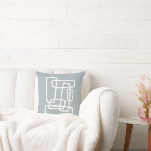 Dusty Blue + White Abstract Interlocking Shapes Cushion