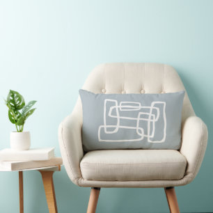Dusty Blue + White Abstract Interlocking Shapes Lumbar Cushion