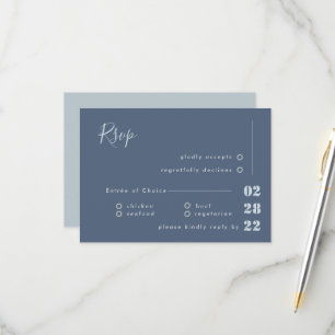 Dusty Blue White and Grey Calligraphy RSVP Wedding Card