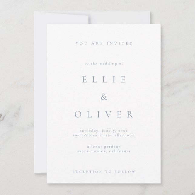 Dusty Blue & White Boho Minimalist Modern Wedding Invitation (Front)