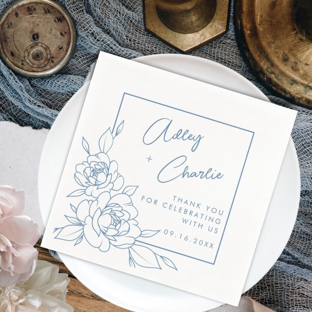 Dusty Blue & White Botanical Names Wedding Napkins (Creator Uploaded)