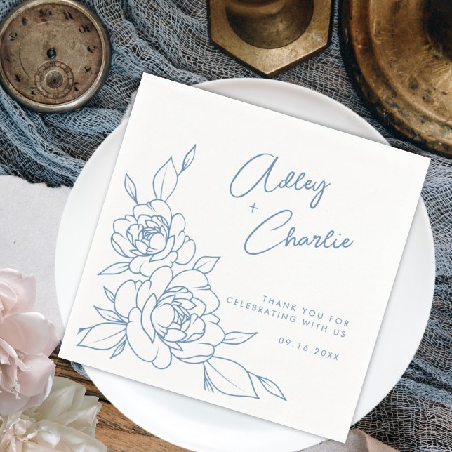 Dusty Blue & White Botanical Names Wedding Napkins (Creator Uploaded)