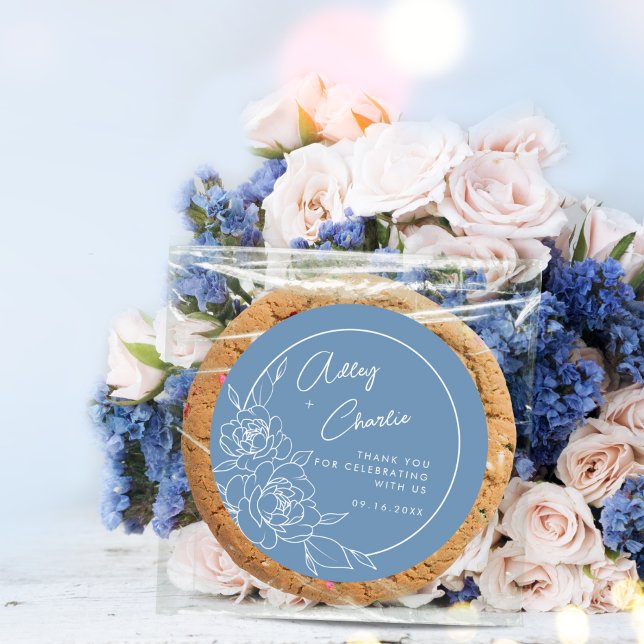 Dusty Blue White Botanical Wedding Favour Thank Yo Classic Round Sticker (Creator Uploaded)