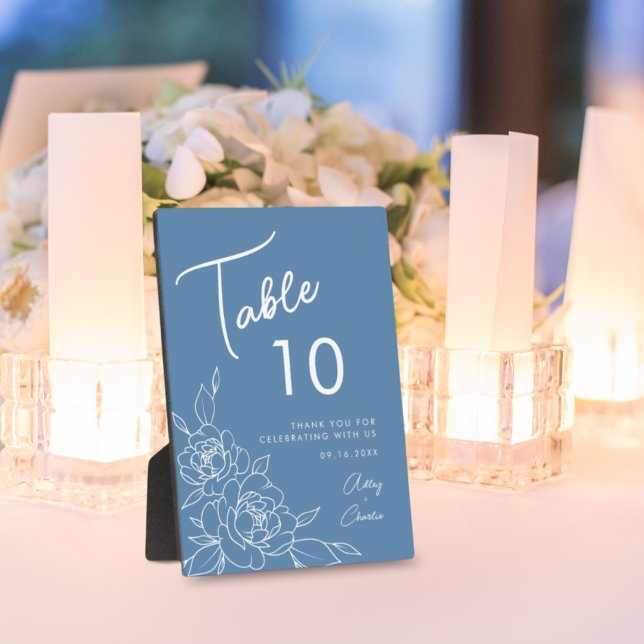 Dusty Blue & White Botanical Wedding Table Number Plaque (Creator Uploaded)