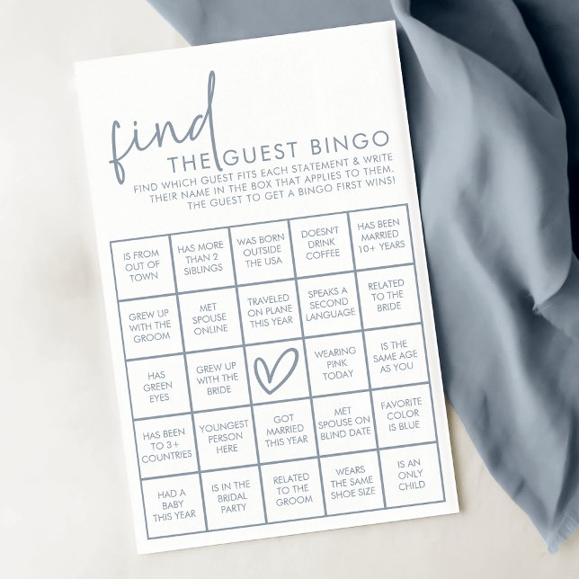 Dusty Blue & White Bridal Shower Guest Bingo Game (Creator Uploaded)