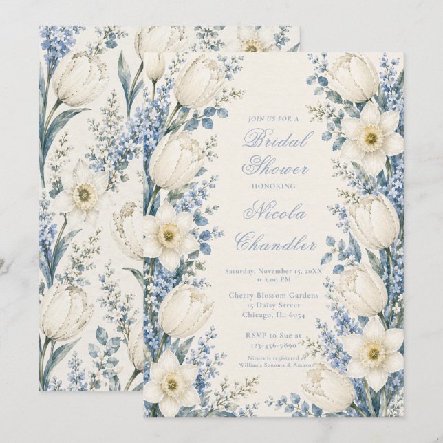 Dusty Blue White Bridal Shower Invitation (Front/Back)