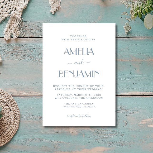 Dusty Blue & White Budget Guiet Clean  Invitation (Creator Uploaded)