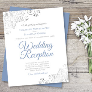 Dusty Blue & White BUDGET Wedding Reception Invite