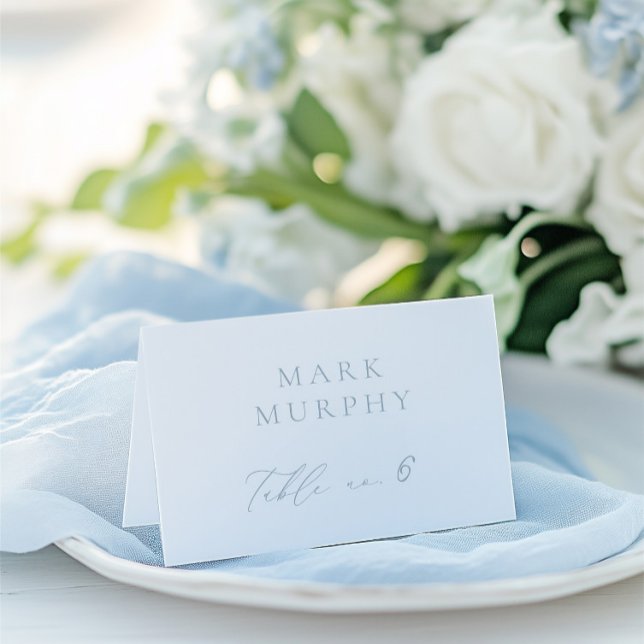 Dusty Blue & White Calligraphy Wedding Place Card (Dusty Blue & White Calligraphy Wedding Place Card)