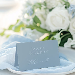 Dusty Blue & White Calligraphy Wedding Place Card