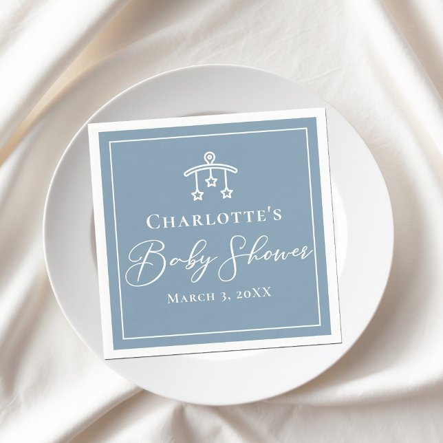 Dusty Blue White Chic Minimalist Baby Shower Napkin (Creator Uploaded)
