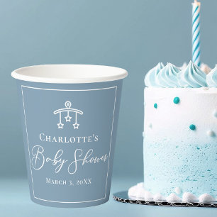 Dusty Blue White Chic Minimalist Baby Shower Paper Cups