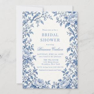 Dusty Blue White Chinoiserie Floral Bridal Shower Invitation