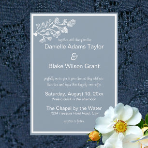 Dusty Blue White Couple Photo Traditional Wedding Invitation